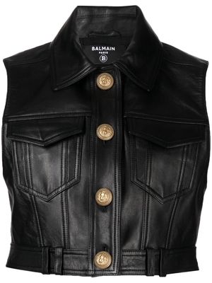 Balmain embossed buttons leather vest - Black