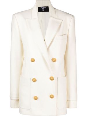Balmain embossed double-breasted fastening coat - Neutrals