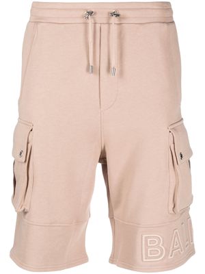 Balmain embossed-logo cotton bermuda shorts - Brown