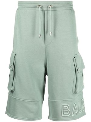Balmain embossed-logo cotton bermuda shorts - Green