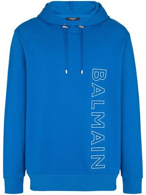 Balmain embossed-logo drawstring hoodie - Blue