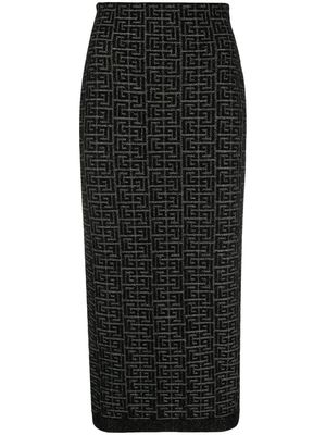 Balmain embossed-monogram midi skirt - Black