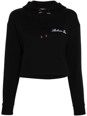 Balmain embroidered-logo cotton hoodie - Black
