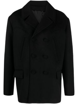 Balmain embroidered-logo double-breasted coat - Black