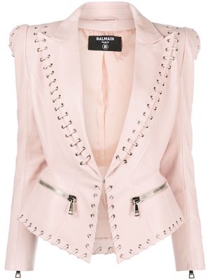 Balmain eyelet-detail leather blazer - Pink