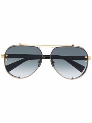Balmain Eyewear logo-engraved pilot-frame sunglasses - Black