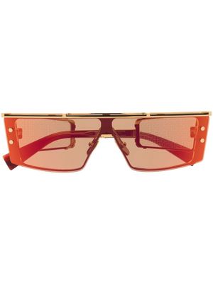 Balmain Eyewear monogram-shield square-frame sunglasses - Gold