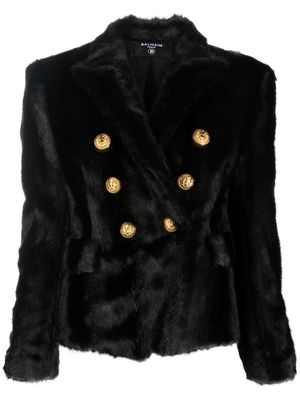 Balmain faux-fur double breasted jacket - 9PB BLACK