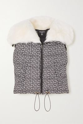 Balmain - Faux Fur-trimmed Printed Quilted Padded Shell Vest - Black
