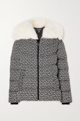 Balmain - Faux Fur-trimmed Quilted Printed Shell Coat - Black