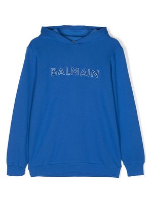 Balmain Felpa Blu Royal In Cotone Con Cappuccio Bambino