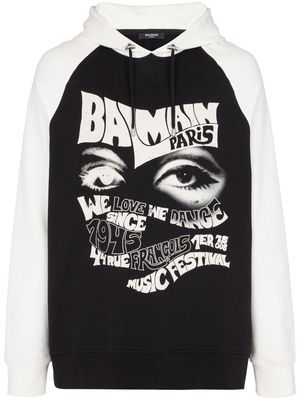 Balmain festival-print drawstring hoodie - Black