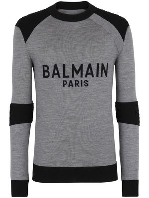 Balmain fine-knit jacquard-logo jumper - Grey