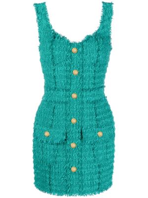 Balmain flap-pocket bouclé-tweed minidress - Green