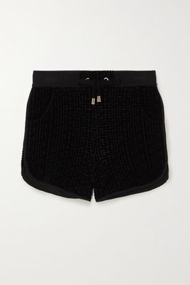 Balmain - Flocked Cotton-blend Shorts - Black