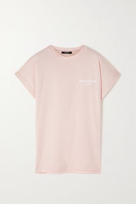 Balmain - Flocked Cotton-jersey T-shirt - Pink