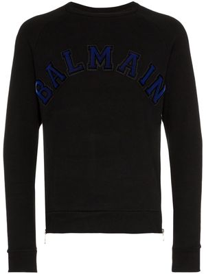 Balmain flocked logo applique zip cotton sweatshirt - Black