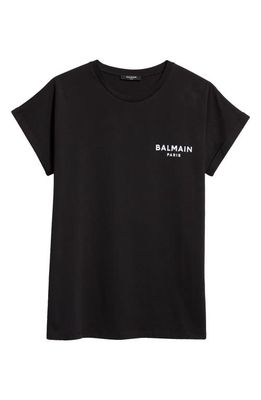 Balmain Flocked Logo Cotton Graphic T-Shirt in Eab Black/White