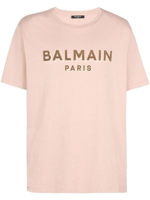 Balmain flocked-logo cotton T-shirt - Neutrals