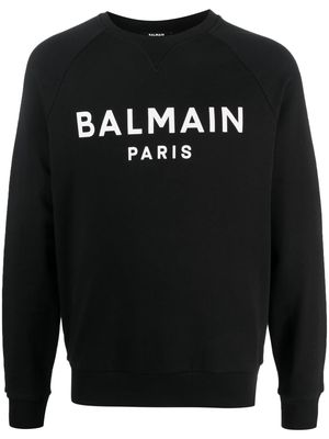Balmain flocked-logo crew-neck jumper - Black