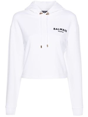 Balmain flocked-logo cropped hoodie - Neutrals