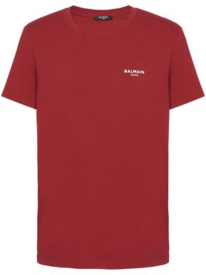 Balmain flocked-logo organic cotton T-shirt - Red
