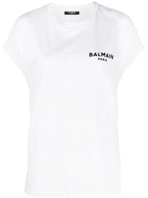 Balmain flocked-logo organic-cotton T-shirt - White