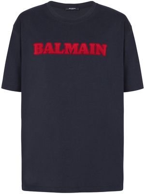 Balmain flocked logo-print T-shirt - Blue