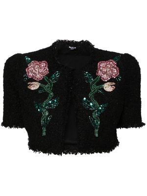 Balmain floral-embroidered tweed jacket - Black