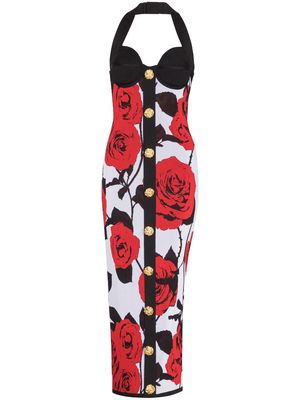 Balmain floral-jacquard knit mididress - Black