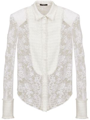Balmain floral-lace detail shirt - White