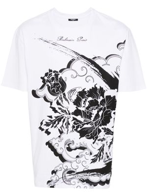 Balmain floral-print cotton T-shirt - White