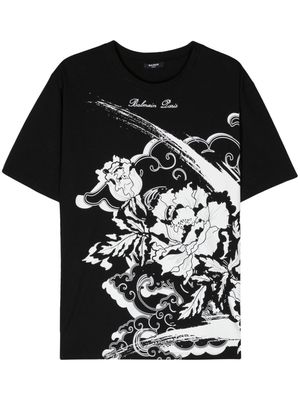 Balmain Flower-print cotton T-shirt - Black