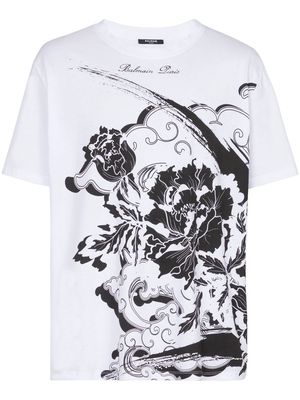 Balmain Flower-print cotton T-shirt - White