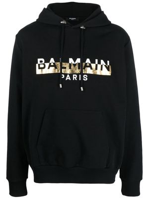 Balmain foil logo-print hooded jacket - Black