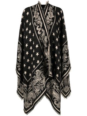 Balmain frayed intarsia-knit cape - Black