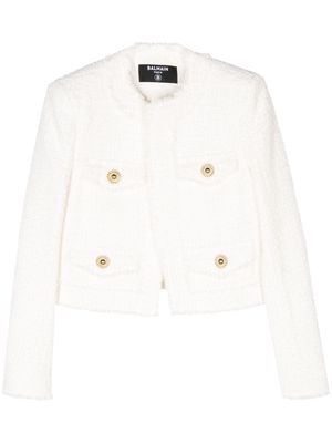 Balmain frayed tweed jacket - White