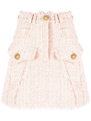 Balmain frayed tweed miniskirt - Neutrals