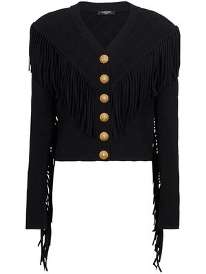 Balmain fringe-detail buttoned cardigan - Black