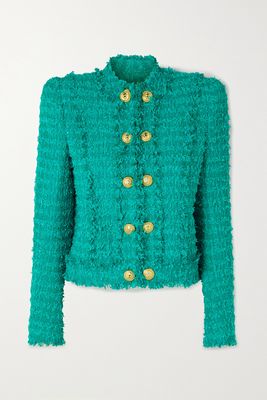 Balmain - Fringed Cotton-blend Tweed Jacket - Blue