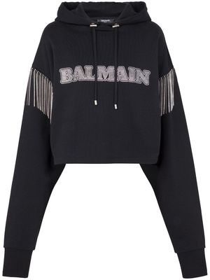 Balmain fringed organic-cotton hoodie - Black