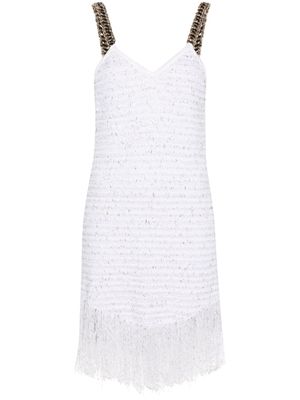 Balmain fringed tweed minidress - White