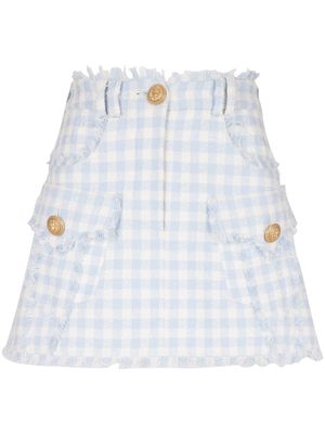 Balmain gingham-pattern A-line miniskirt - Blue