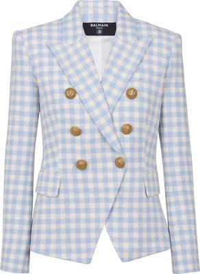 Balmain gingham-pattern double-breasted blazer - Blue