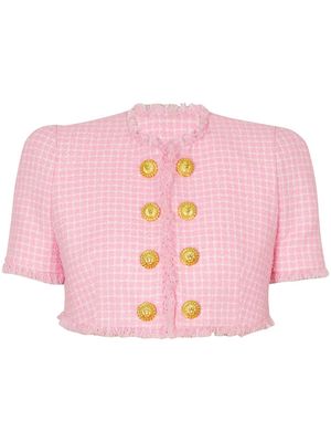 Balmain gingham tweed cropped jacket - Pink