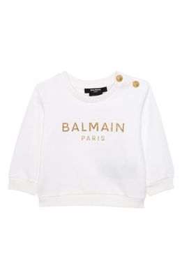 Balmain Glitter Logo Cotton Sweatshirt in 100Or Wht/Gold