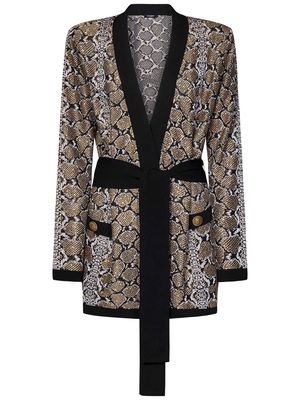 Balmain Glittered Python Knit Belted Cardigan