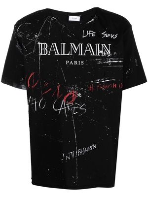 Balmain graffiti logo cotton T-shirt - Black