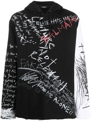 Balmain graffiti-print pullover hoodie - Black