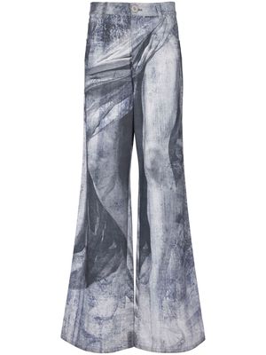 Balmain graphic-print wide-leg jeans - Blue